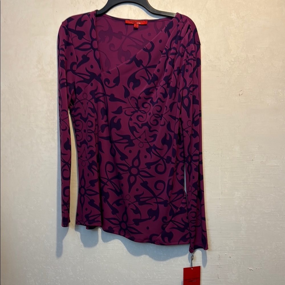 NWT Design Nation Elegant Purple Patterned Women's Top Size L